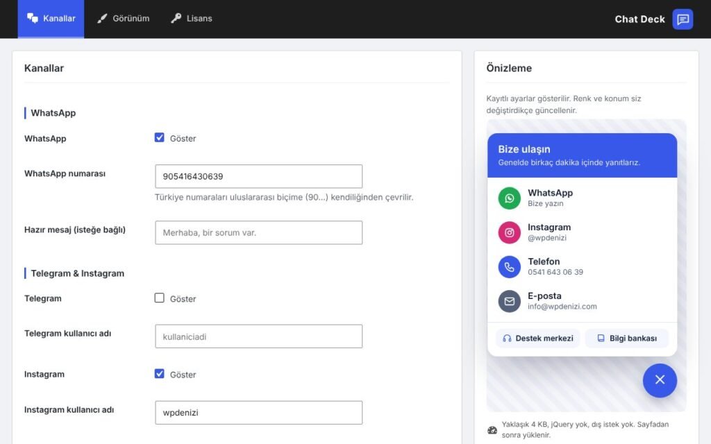 Chat Deck kanallar ekranı