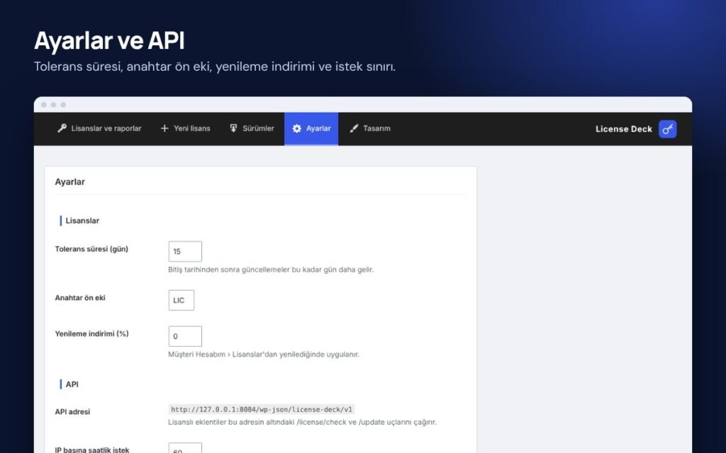 License Deck ayarlar