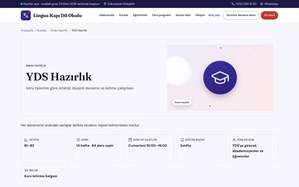 Rota Eğitim kurs sayfası