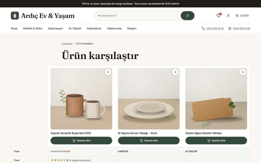 Ürün karşılaştırma