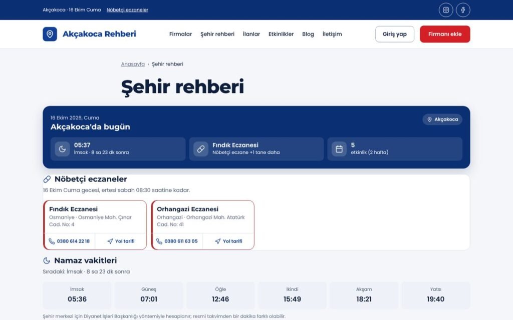 Rota Rehber şehir rehberi sayfası
