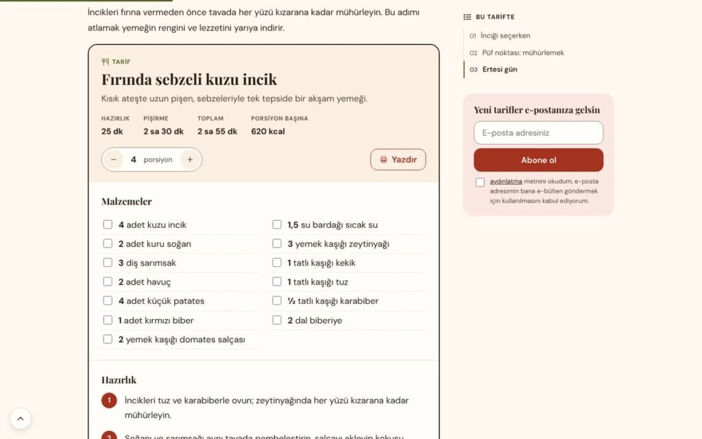 Rota Yazar tarif kartı
